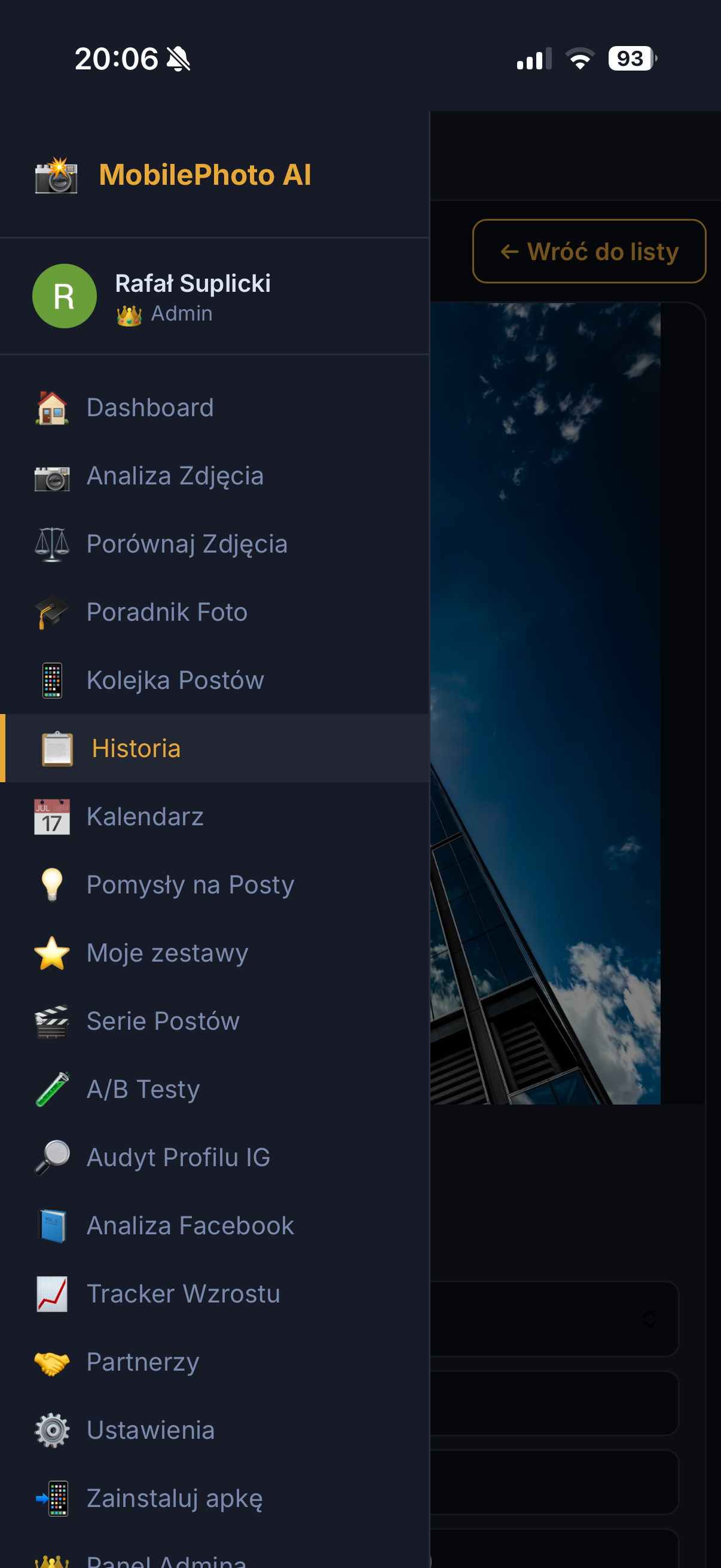 MobilePhoto AI — menu aplikacji